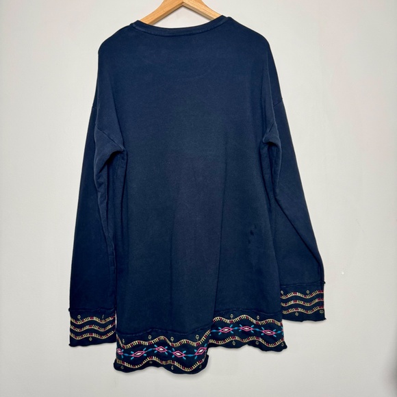 Johnny Was Kaira Hi-Lo Long Sleeve Embroidered Black Pullover Sz M - Picture 10 of 12